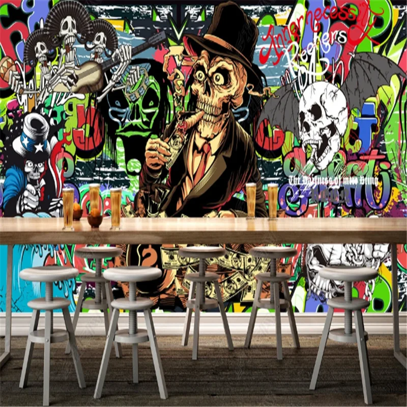 

Персональные ностальгические граффити, настенная бумага, промышленное украшение, Череп, ресторан, фон, настенная бумага, настенная 3d Бумага