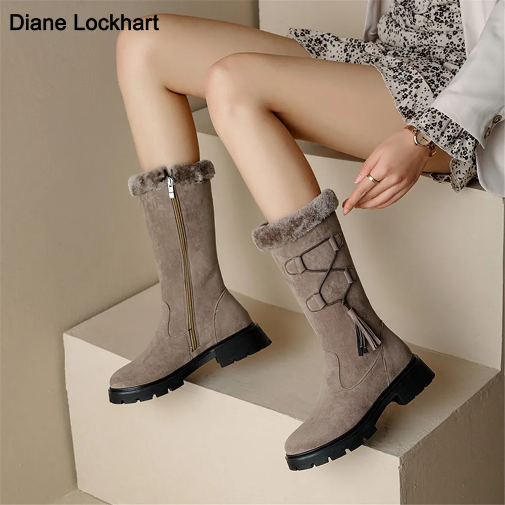 Женские зимние ботинки на меху высокие платформе сохраняющие тепло толстом