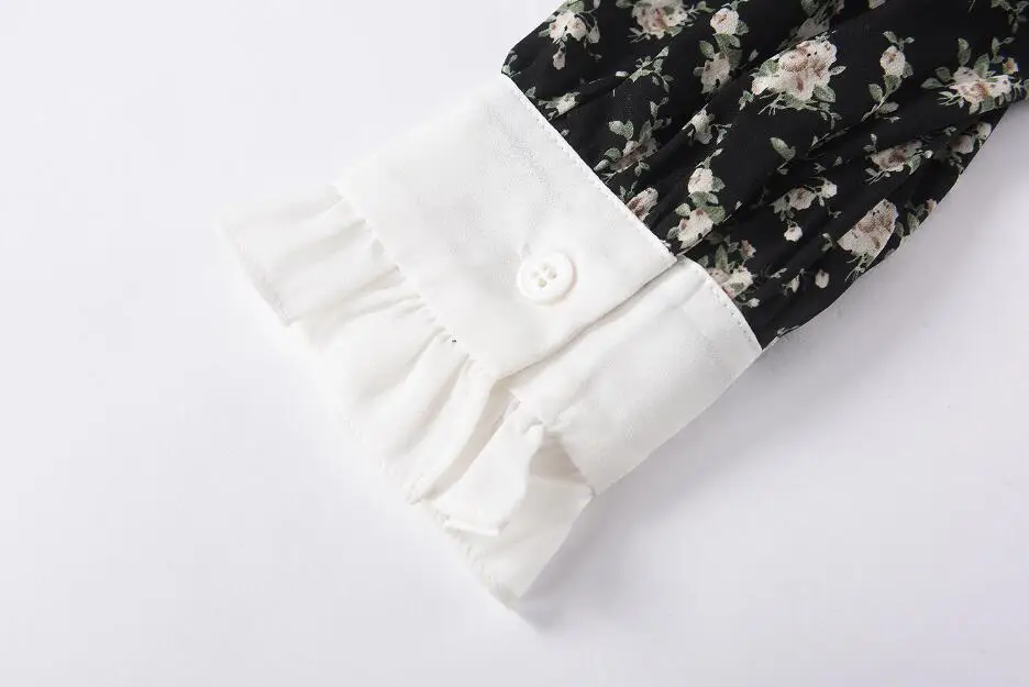 

Vintage Peter Pan Collar Long Sleeve Maxi Dresses For Women Fashion Elegant Floral Printed Chiffon Long Dress s773