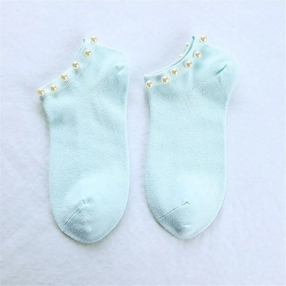 Light blue 9 цветов, женские носки, хлопковые милые женские Носки ярких цветов с имитацией жемчуга, повседневные короткие женские носки для девушек и женщин, носки, чулочно-носочные изделия - Цвет: Light blue