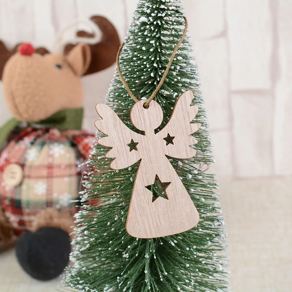 12pcs/set Happy New Year Wooden Angel Snowflake Christmas Pendants Craft Tree Decoration Xmas Gift Party Supplies | Дом и сад