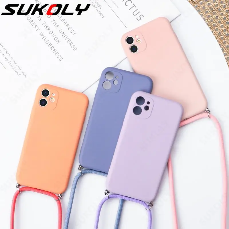 

Original Matte Liquid Silicone Lanyard Case For iPhone 12 11 Pro Max XS Max XR X 8 7 Plus Crossbody Strap Rope Cord Coque Cover