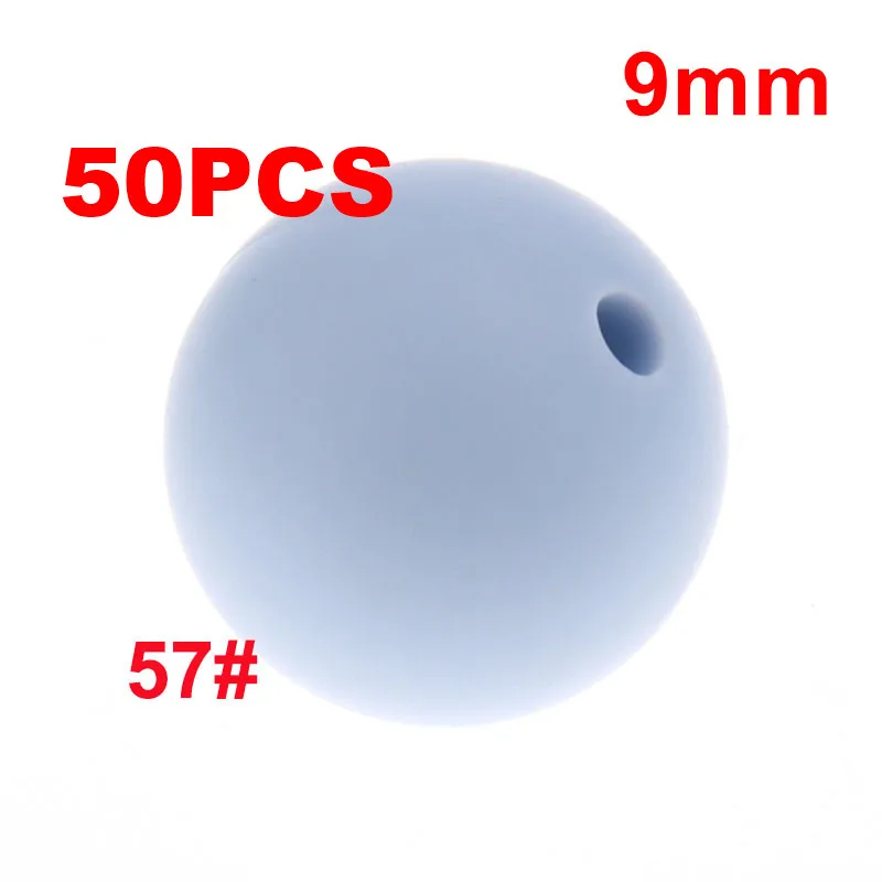 57 Pastel Blue QHBC 50 шт. Силиконовые Круглые Бусины 9 мм Жемчуг Bpa бесплатно жевательные Детские Прорезыватели ожерелье аксессуары цепочка для соски DIY Уход игрушка Kralen - Цвет: 57 Pastel Blue