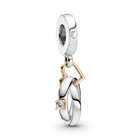 Двухцветные обручальные кольца из серебра 2021 пробы, подвеска-Шарм для браслета Пандоры, ожерелье с подвеской, серебряные ювелирные изделия
