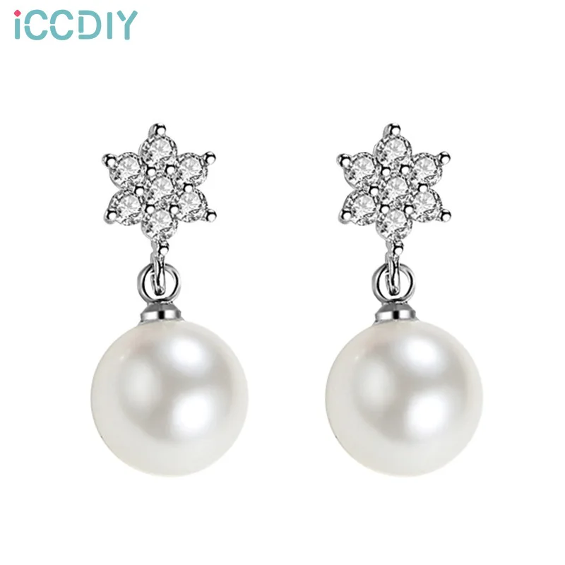 

ICCDIY Snowflake pearl earrings female cute inlaid Zircon wild ear jewelry celebrities popular niche design accessories