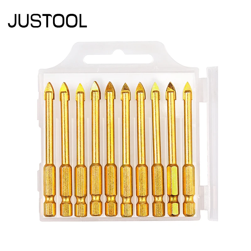 JUSTOOL 10Pcs 6mm YG6X Alloy Glass Drill Bits Set 2 Cutting Edges Spear Head Drill with Hex Shank for Ceramic Tile Marble Mirror