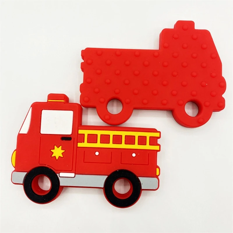 

Cartoon Baby Teether Silicone Fire Engine Beads Soother Molar Toys Shower Gifts