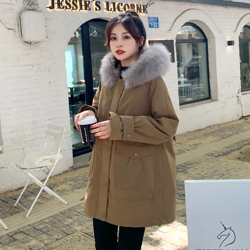 

2020 Autumn New Warm Fur Collar Thick Jacket Fashion Short Hooded Parkas Coat Winter Jacket Women Office Lady Streetwear