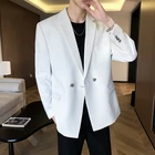 Мужской однотонный Блейзер оверсайз, повседневный свободный деловой пиджак в Корейском стиле, одежда для улицы, осень 2021