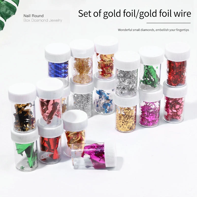 

Six Cans Foil Fragments Suit Aluminum Foil Paper Nail Art Color Double Sided Gold Foil Wire Color Charm Fingertip Nail Design