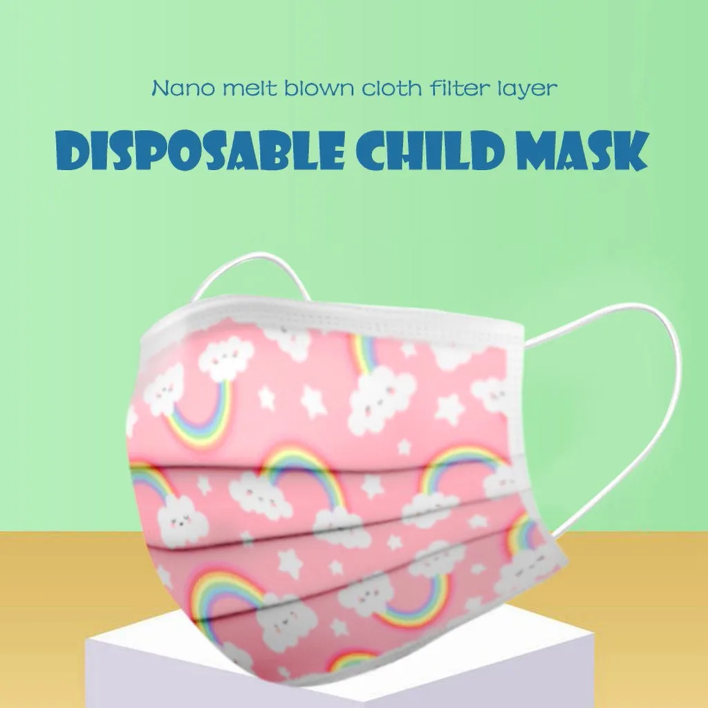 

50PC Boy Girl Disposable face Masks Children's Mouth Masks Breathable 3 Ply Ear Loop Face Mask Dust Pollution Proof Filter Masks