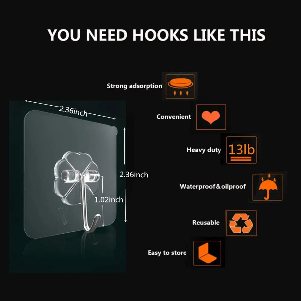 20 шт. самоклеящиеся настенные крючки 15 фунтов не повреждаемый липкий крючок для