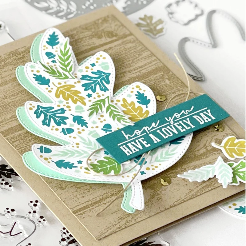 Новинка 2021 тройной шаг Осенний лист набор прозрачных штампов и металлических