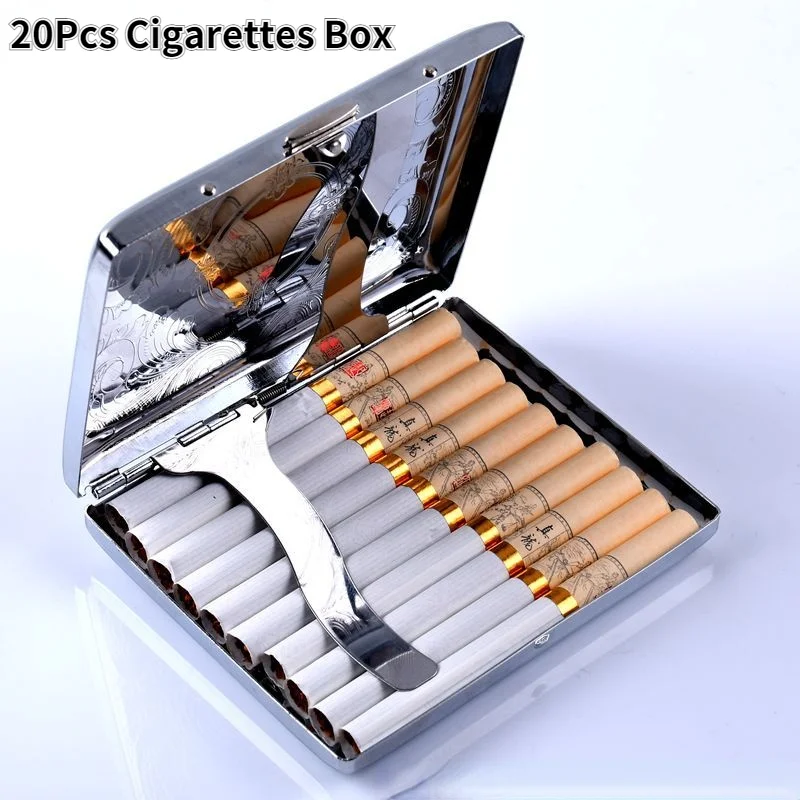

1Pcs Metal Cigarette Case for Automatic Flip Open Traveling 20pcs Small Cigarette Storage Box Holder Outdoor Smoking Accessories