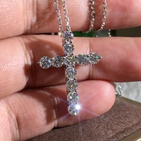 huitan cross shaped pendant necklace luxury round zirconia delicate accessories anniversary gift women statement cross necklaces
