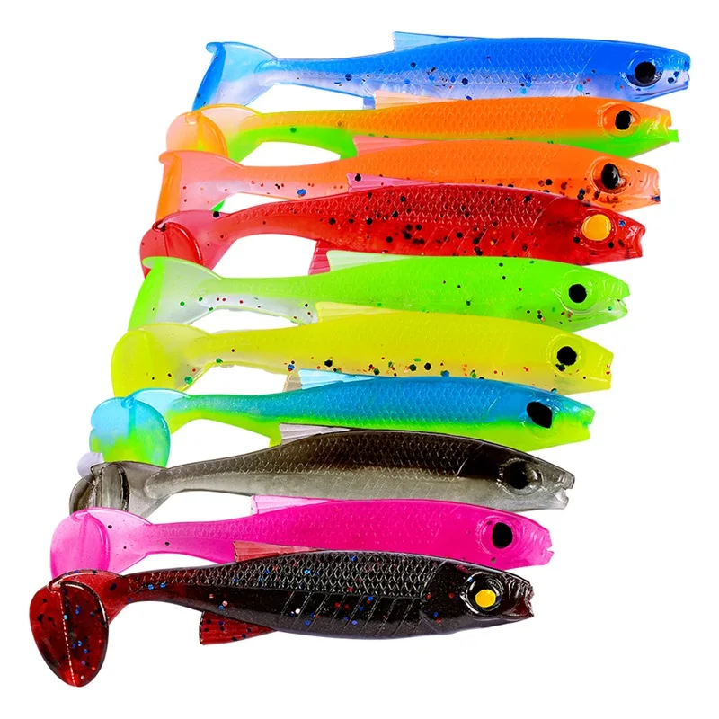 AISPORT 10pcs/set Artificial Bait False T Tail Fish Shape Lifelike Soft Silicone Lure Fishing Accessories | Спорт и развлечения