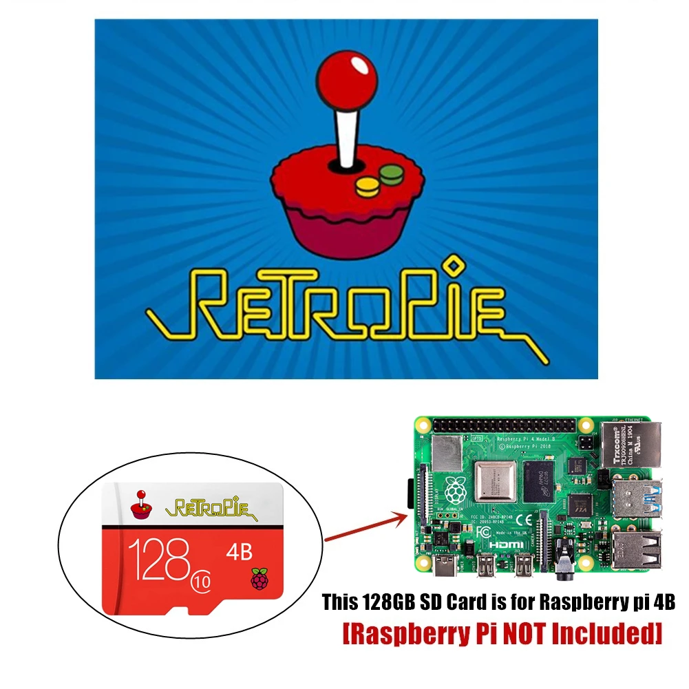 SD-карта RetroPie 128 ГБ для Raspberry Pi 4 14000 + игры 45 эмуляторы предварительно загруженные Diy