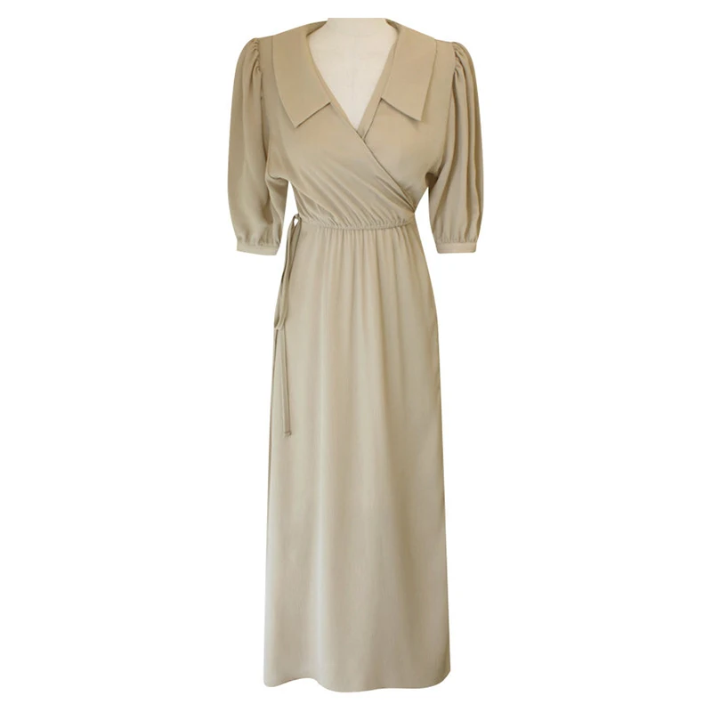 

2020 Summer New Retro French Design Sense Niche Adult Lady like Woman Lightly Mature Puff Sleeve Long Casual Dress