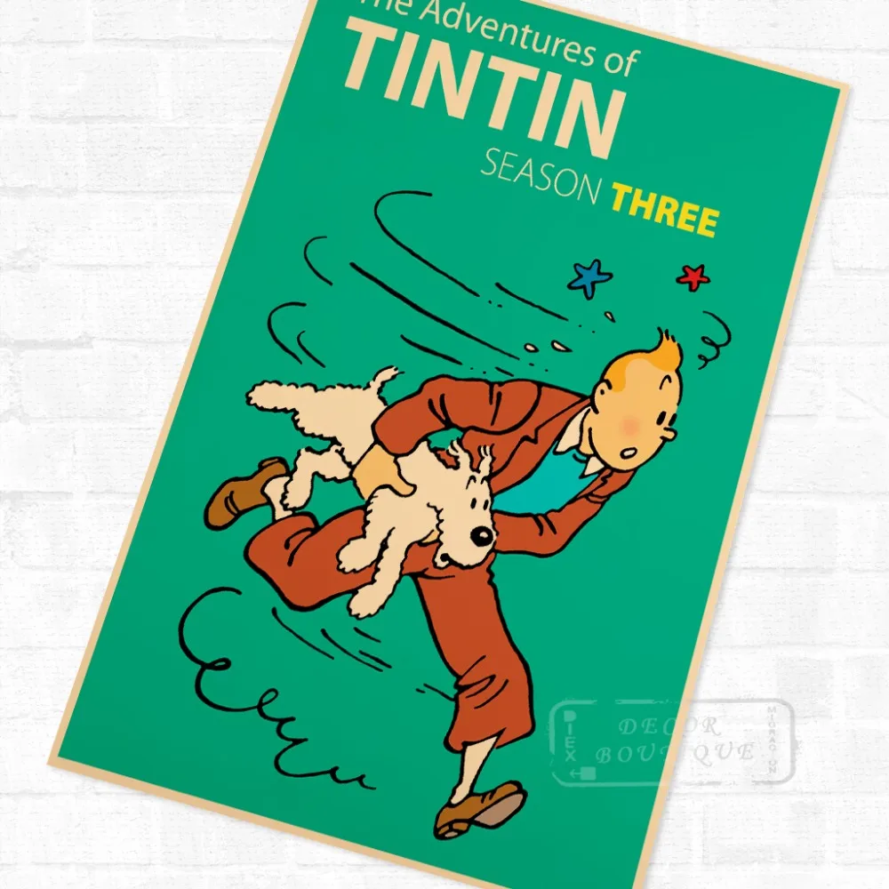 Приключения Тинтина с забавным мультяшным Винтаж в ретро стиле из крафт бумаги