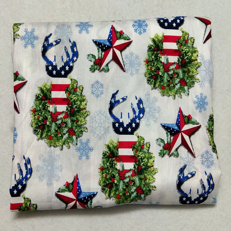 Рождественская Снежинка олень венок с принтом хлопковая ткань Лоскутное детское