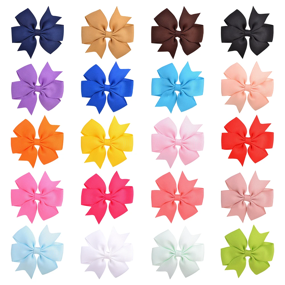 

20PCS/Lot Boutique Solid Hair Bows Samll Grosgrain Ribbon Bows With Clips For Girls Children Hairpins Kids Hair Accessories