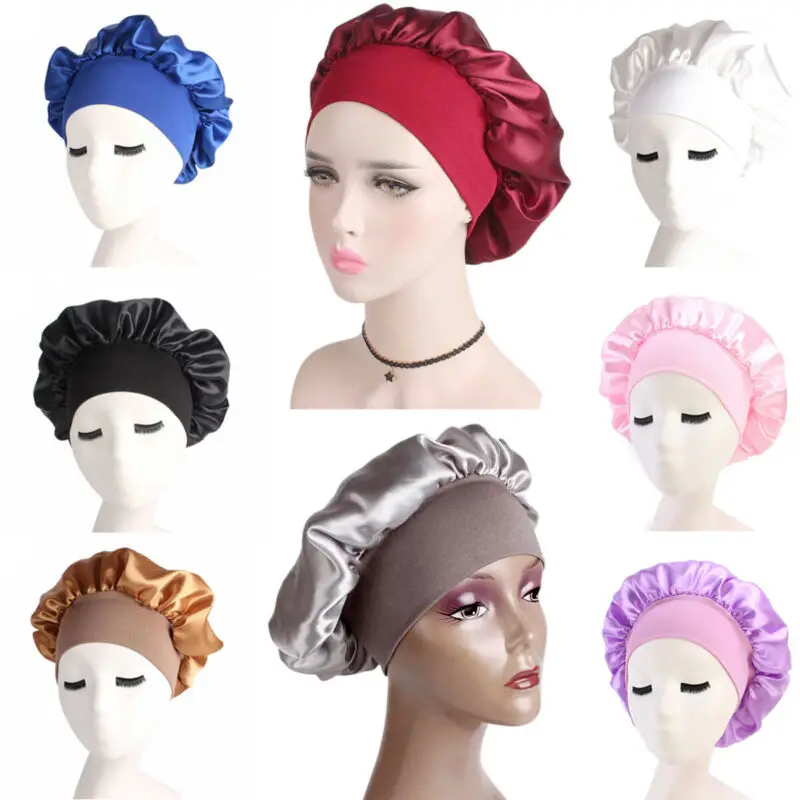 Brand New 2019 Long Hair Care Women Satin Bonnet Cap Night Sleep Hat Silk Head Wrap Adjust Shower Caps | Дом и сад