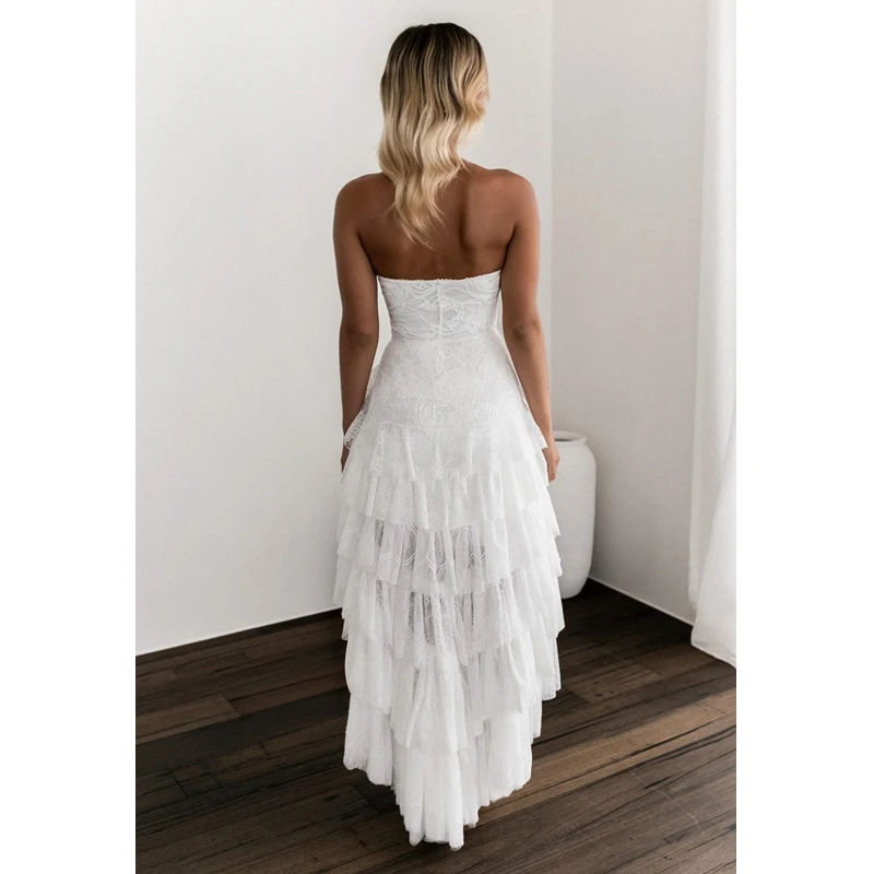 

WEPBEL Dress Women's Sexy Lace Stitching Sleeveless Dress Summer Fashion Backless Strapless Ruffles Irregular Dress
