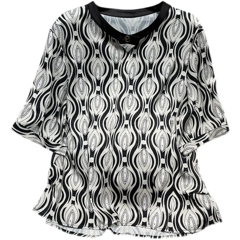 

Женская футболка с коротким рукавом с принтом Блузки женские короткий рукав женские Атласные Рубашки с летним принтом атласным лифом