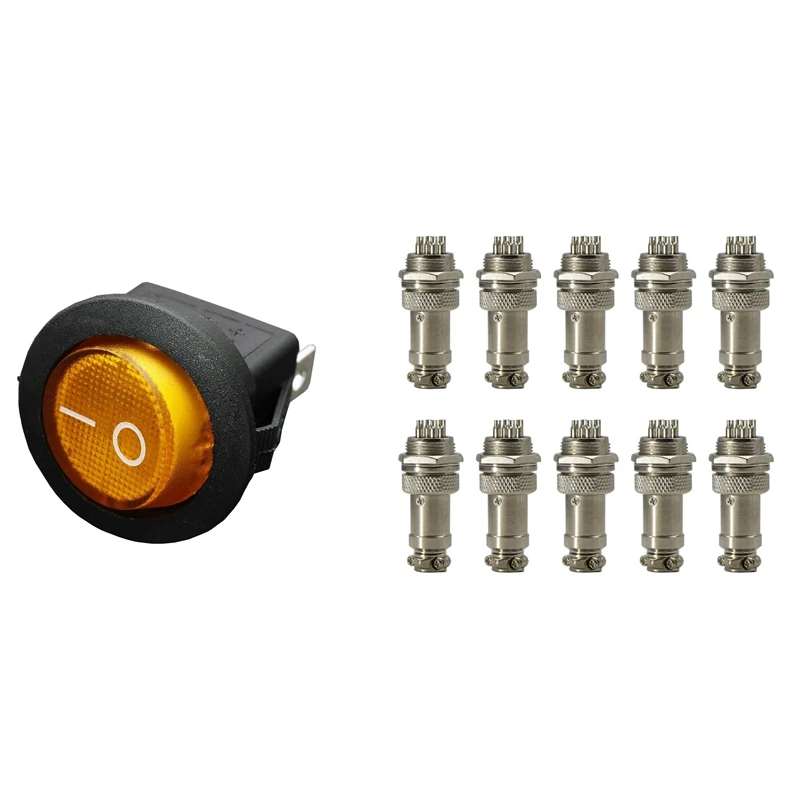 

1 шт 12V 16A светодиодный биполярный кулисный переключатель & 10 пар 4 контактный вилка розетка Панель разъем 16 мм GX16-4 авиационная вставка