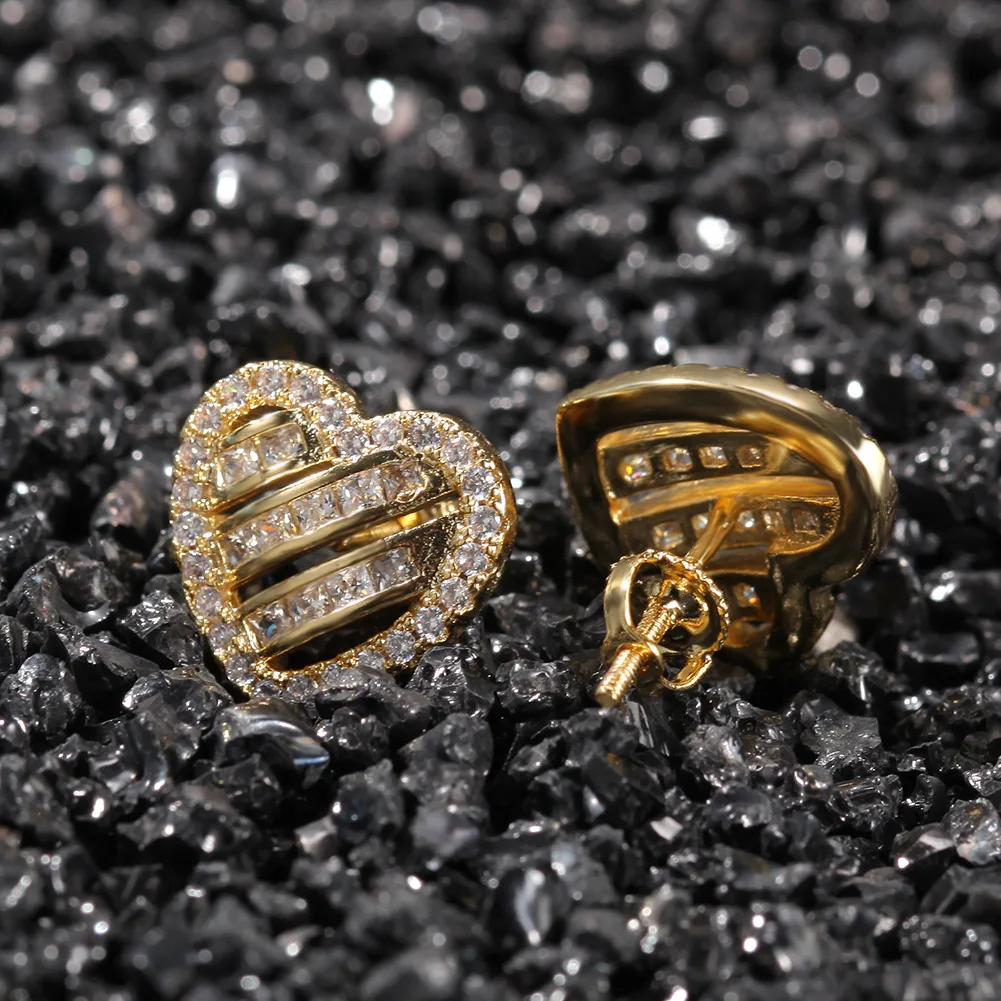 

1pair 2021 Valentine's Day Gift Ins Style Love Heart Gold Color Aaa Cubic Zircon Stud Earrings For Women Dropshipping