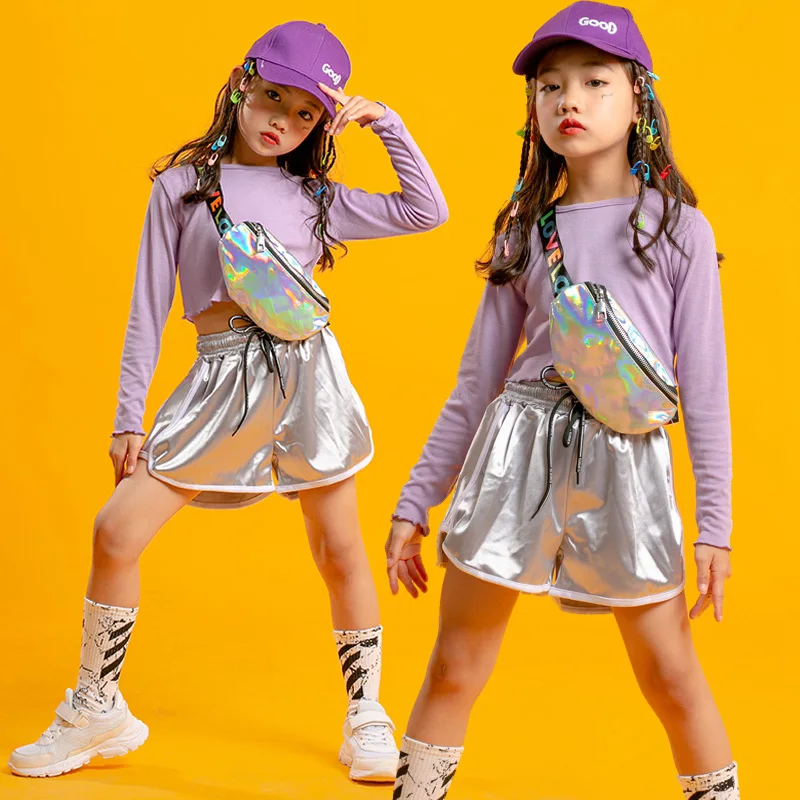 

Cheerleader Uniform Jazz Dance Outfit Purple Girls Set Festival Clothing Hip Hop Dancewear Stage Costume Summer Clothes JL2903