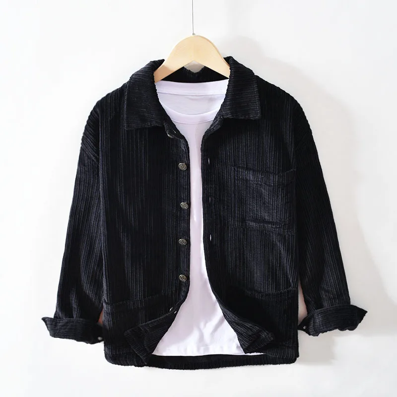 Men Clothing 2021 New Men's Casual Fleece Corduroy Shirt Shirt Jacket Youth Solid Color Camisas Para Hombre