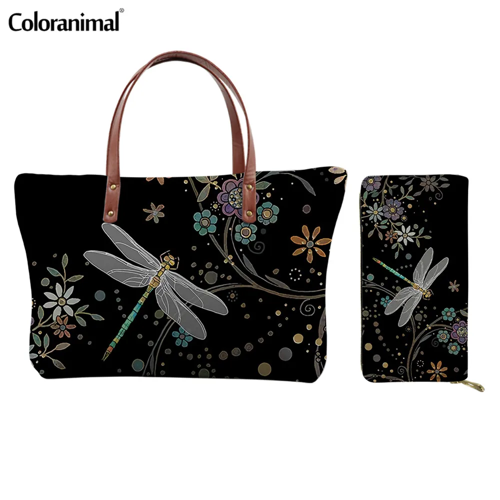 

Coloranimal Fashion Dragonfly Pattern Ladies Shoulder Bag Big 2Pcs/Set Handbag With Purse Beach Bag Shopping Bag for Women 2020