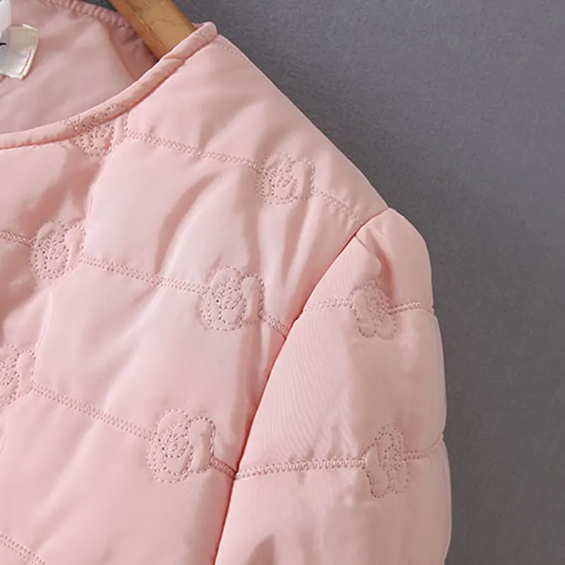 Зимние пальто для женщин с пышными рукавами и вышивкой на молнии короткая парка