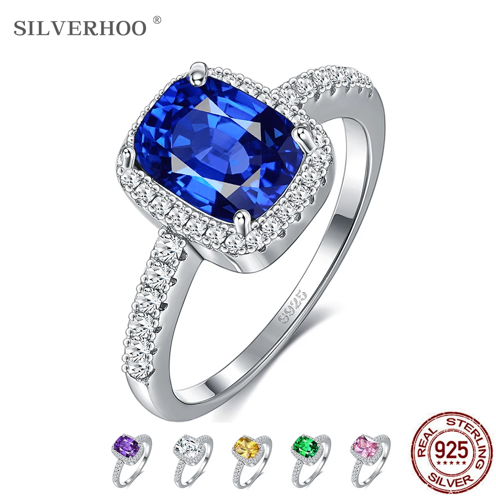 

SILVERHOO 6 цветов серебряные кольца изумруд драгоценный камень кубический цирконий кольца для женщин свадебное кольцо серебро 925 пробы ювелирн...