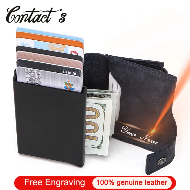 Чехол для визитной карточки Contact's мужской кожаный держатель карт Crazy Horse