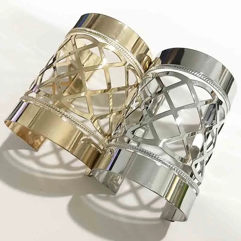 

Женский широкий браслет с крупными манжетами, цвет золото/родий, 60 х90 мм