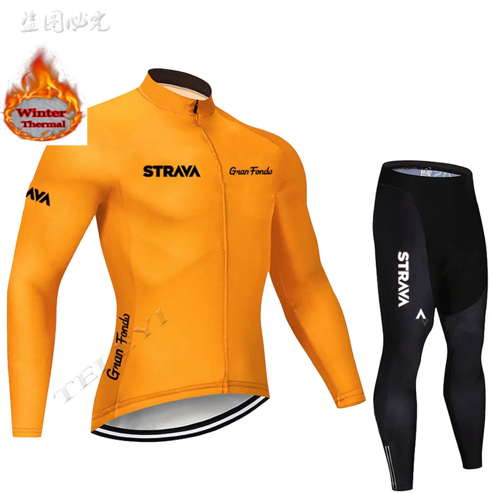 STRAVA велосипедная майка мужская pro team зимний теплый флисовый комплект с длинным рукавом MTB велосипедная Одежда Майо Ropa Ciclismo Hombre - Цвет: 12