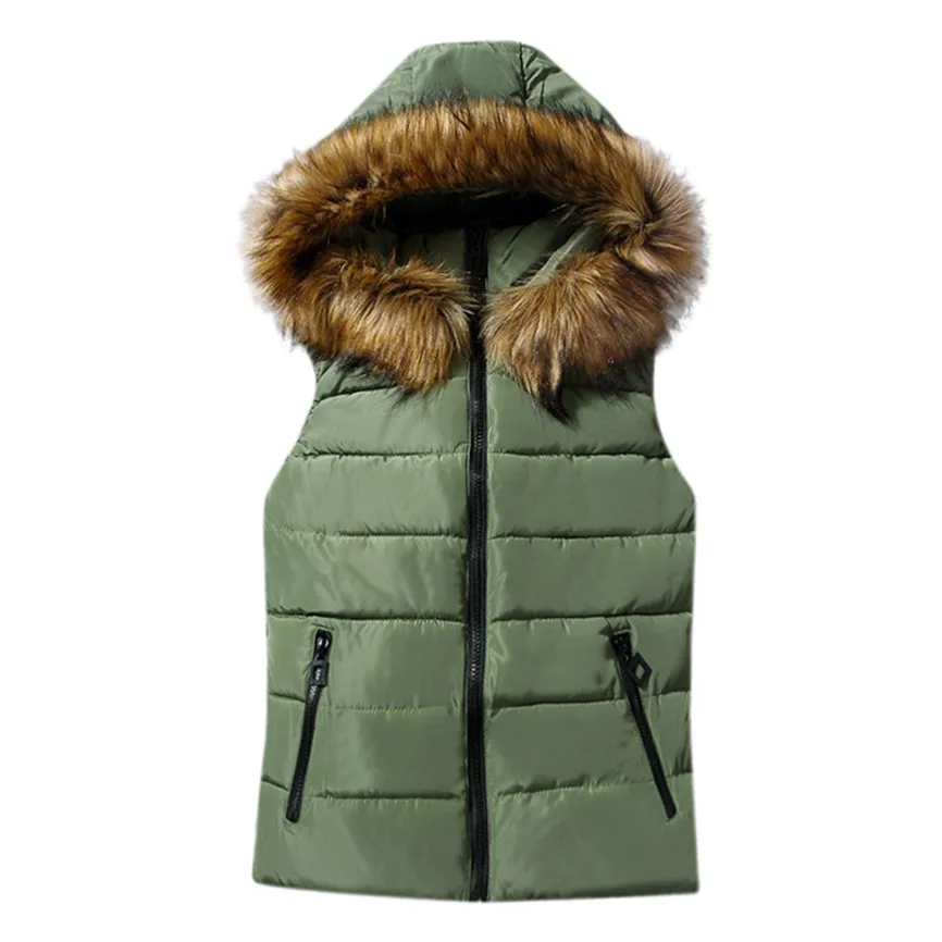 Army Green Осенне-зимний женский жилет, новая мода, с капюшоном, без рукавов, пуховик, хлопковая куртка, парка, толстая, черная, сохраняет тепло, мягкий жилет для женщин - Color: Army Green