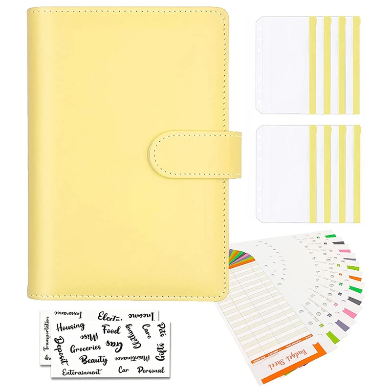 

A6 PU Budget Binder Organizer, Binder Cash Envelopes,Expense Budget Planner,Stickers,6 Ring Binder Envelopes