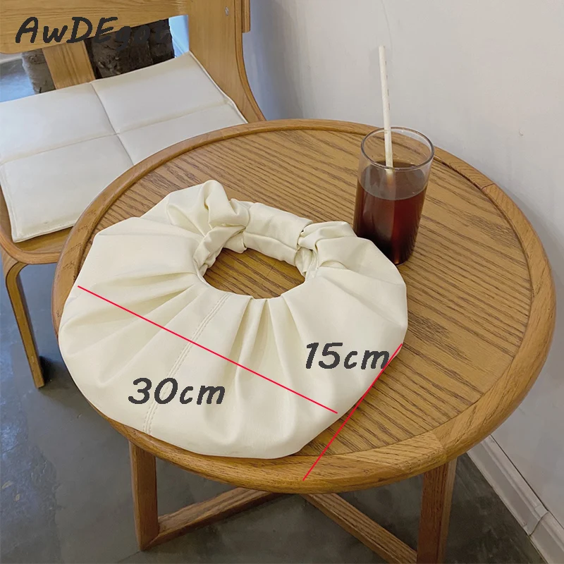 

New Designer Cloud Bags Lady Ruched Pouch Bag Casual Soft PU Leather Handbag for Women 2020 Female Circle Dumpling Bag Wholesale