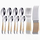 Набор посуды из нержавеющей стали, 16 цветов, серебристая, золотистая ложка, столовые приборы, Западная Посуда