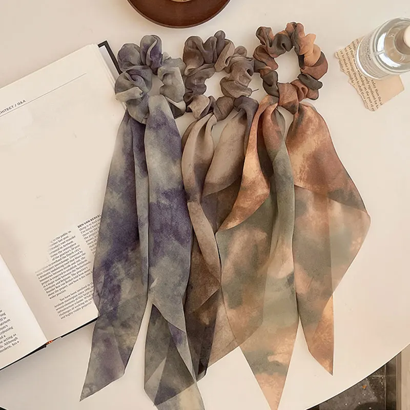 

Summer Elegant Women Hair Scrunchie Fashion Floral Long Hair Tie Ribbon Elastic Hair Bands Ponytail Beautiful Hair Accessories
