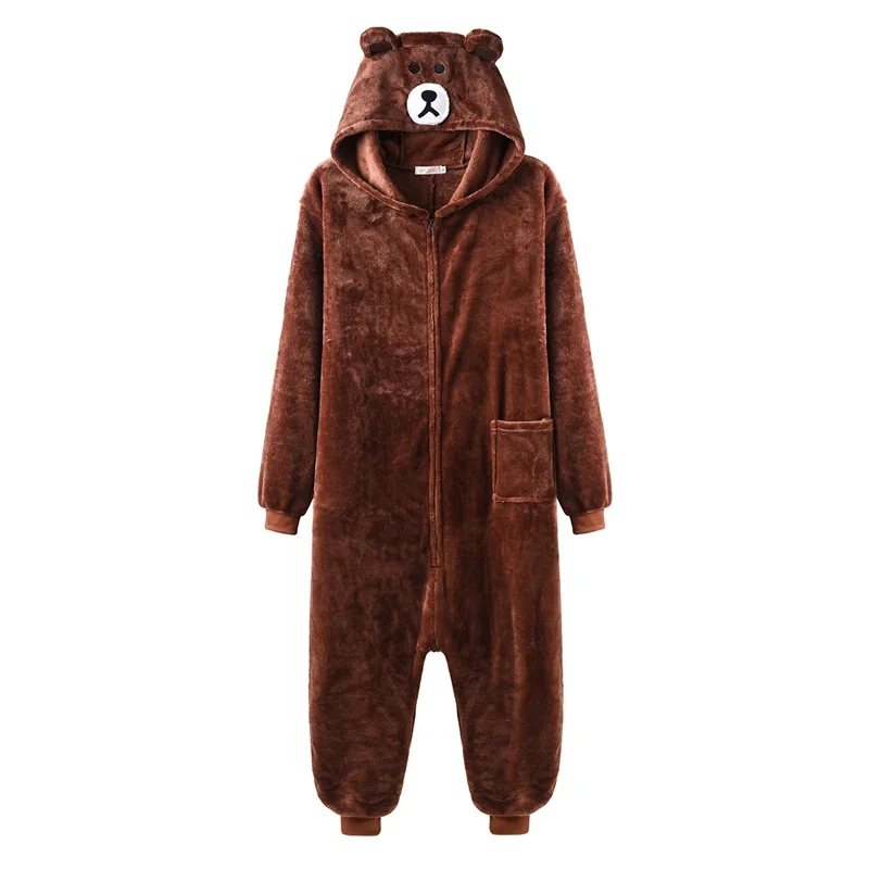 Animal Women Men Pajama Adult Cartoon Bear Kigurumis Zipper Flannel  Winter Warm Sleepwear XXL  Suit Funny Festival Overalls