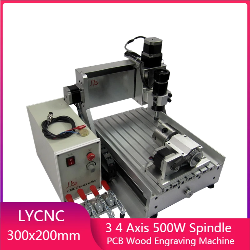 

LYCNC 3 4 Axis 500W 3020 CNC Router Engraving Milling Cutting Machine PCB Wood Engraver 3020Z Mach3 USB Port For Woodworking