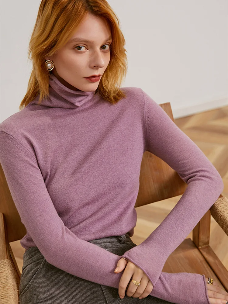 SuyaDream Women Winter Sweaters 100%Wool Turtleneck Plain Pullovers 2021 Fall Winter Comfortable Basic Sweaters for Woman