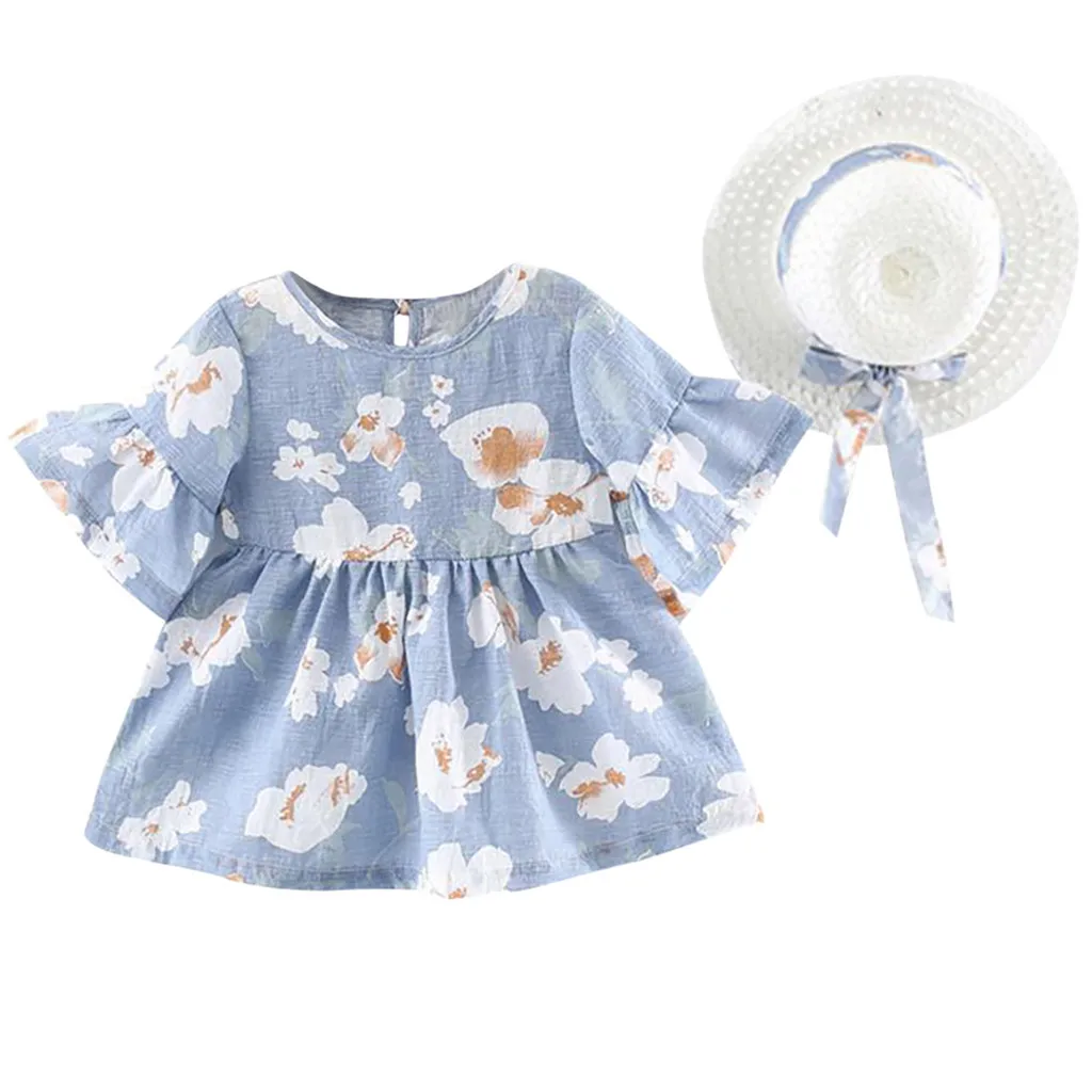 Платье принцессы с цветочным принтом расклешенными рукавами и шапкой|Платья| |