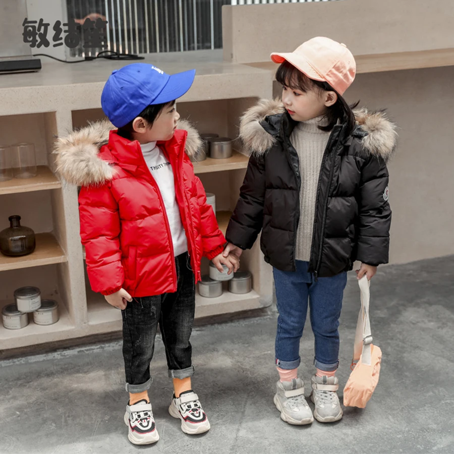 Winter Baby Jacket For Girls Boys Down Jacket Kids Warm Fur collar Hooded Outerwear Coat Children Clothes 4 6 8 10 11 Years