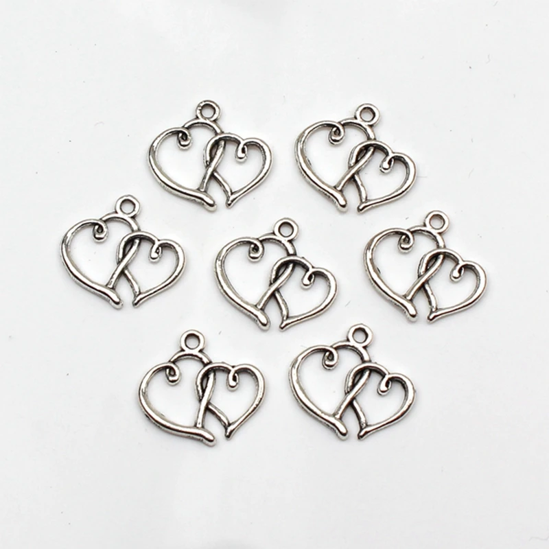 

12pcs Charms double heart 19*19mm Antique Tibetan Silver Pendant Finding Accessories DIY Vintage bracelet Necklace Handmade