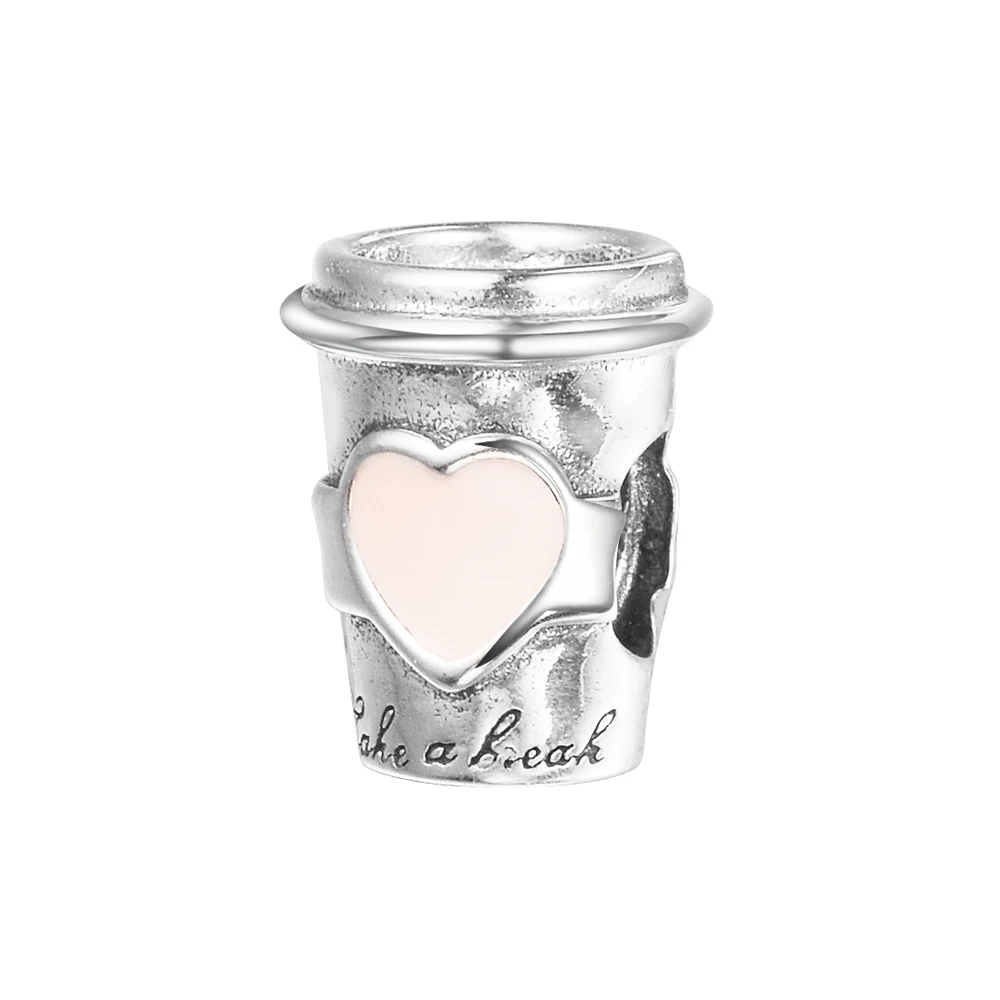 

Fits For Pandora Charms Bracelets Drink To Go Beads with Pink Enamel 100% 925 Sterling-Silver-Jewelry Free Shipping